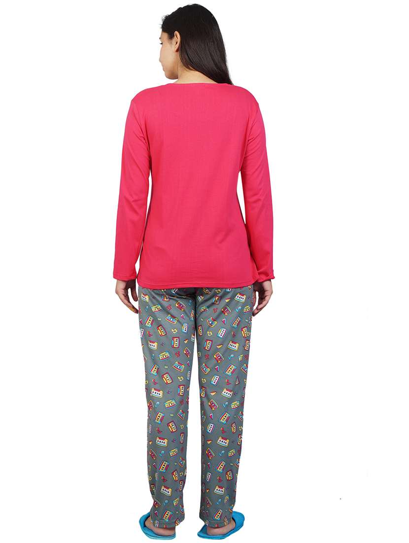 women printed nightwear t-shirt & pyjama set - 21707785 -  Standard Image - 3