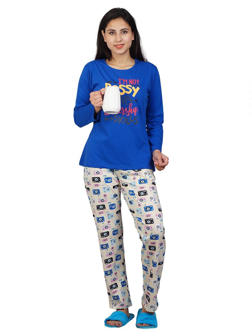women printed nightwear t-shirt & pyjama set