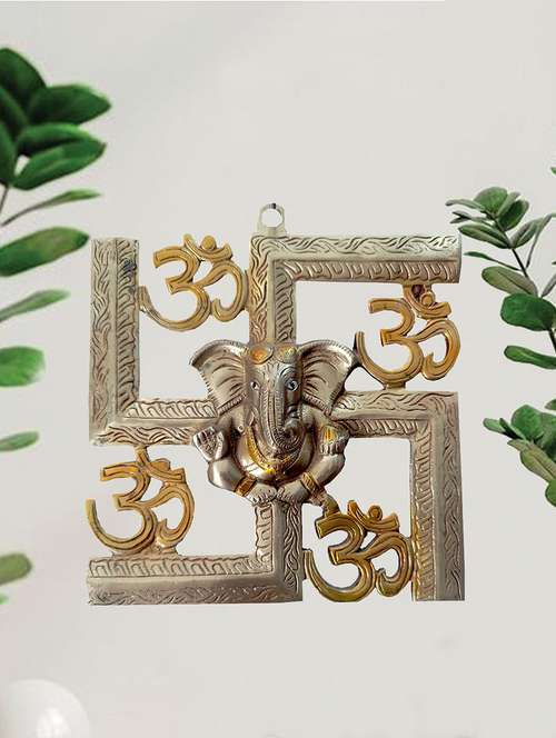 Vidixn Brass Lord Ganpati On Om Swastik Wall Hanging Decorative Showpiece For Ganesh Utsav, Home Decor, Living Room Wall D�Cor