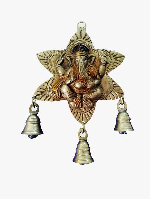 vidixn brass ganpati bell wall hanging/ganpati on star decorative showpiece for ganesh utsav, home decor, festivals, gifts