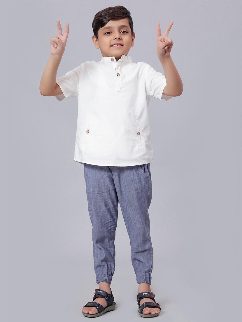 boys white solid short kurta - 21707857 - Zoom Image - 0