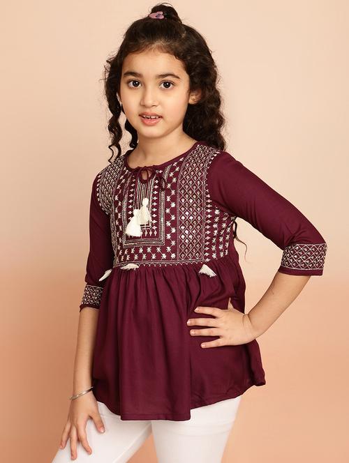 girls embroidered round neck top - 21707970 - Standard Image - 0