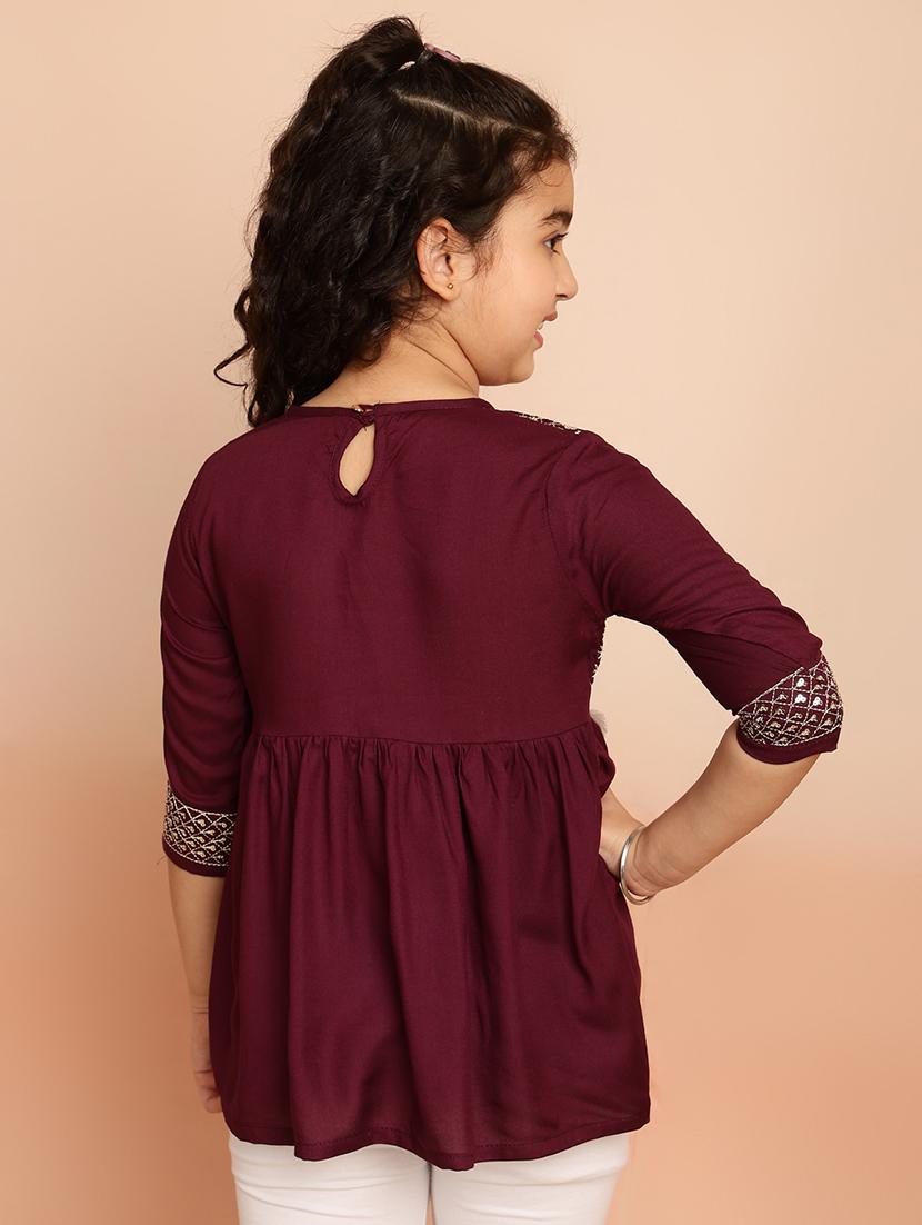 girls embroidered round neck top - 21707970 - Standard Image - 3