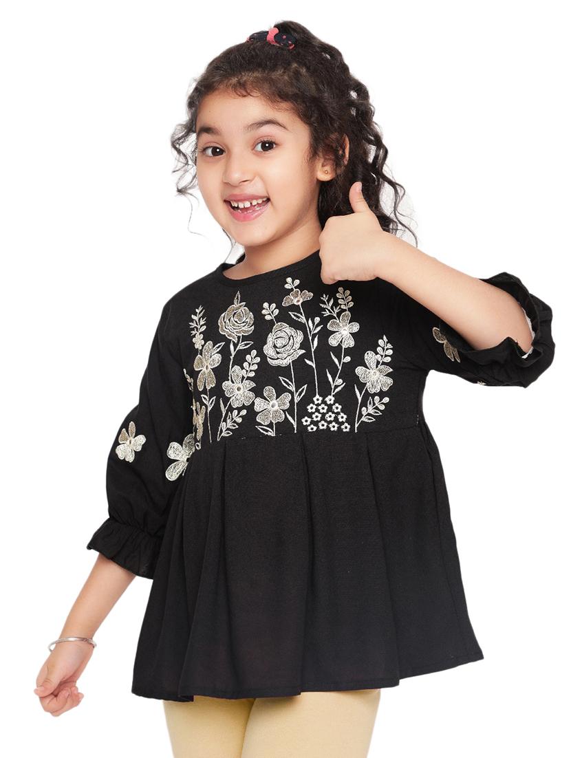 girls embroidered round neck top