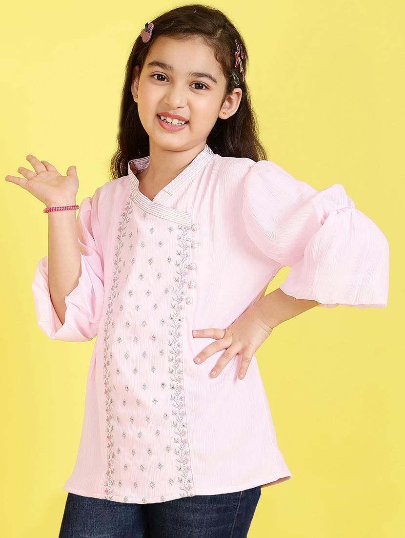 girls embroidered v neck top - 21708044 -  Zoom Image - 0