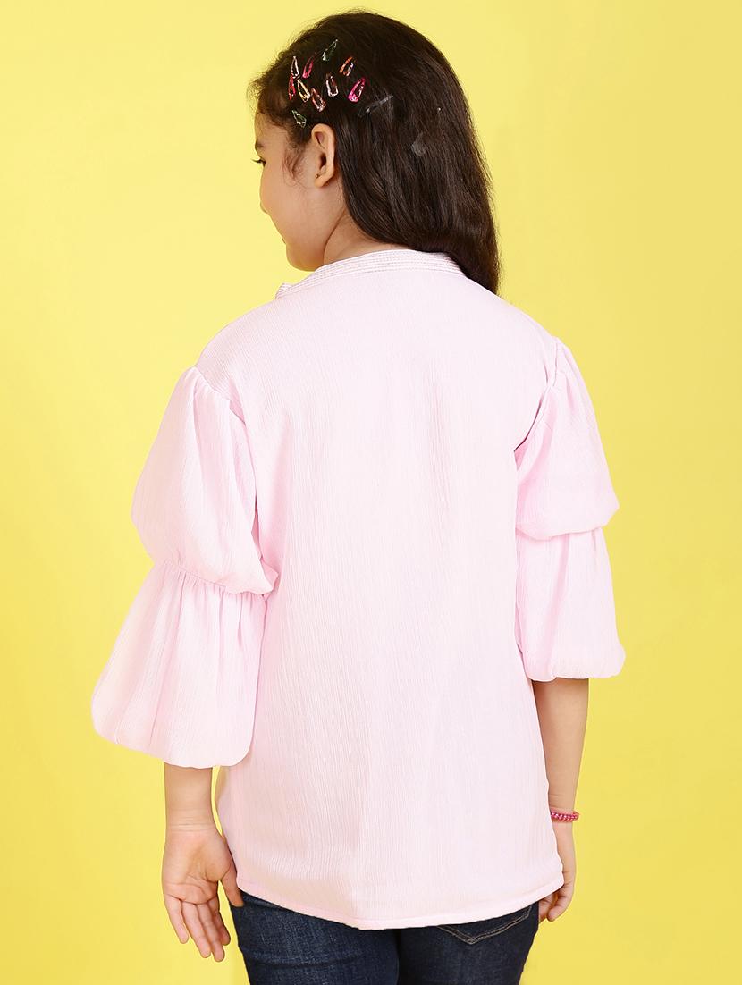 girls embroidered v neck top - 21708044 - Standard Image - 3