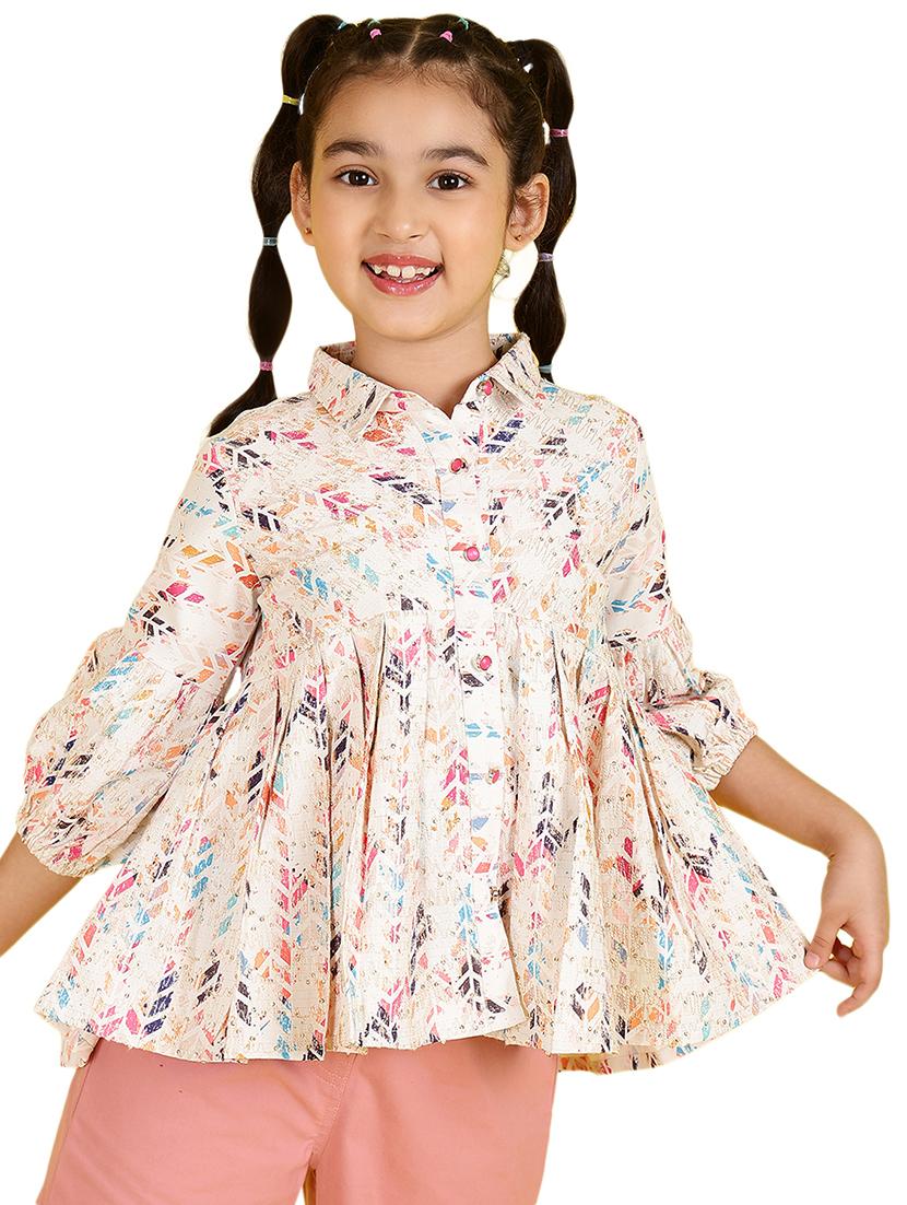 girls off white printed three quater sleeve top - 21708052 - Zoom Image - 0