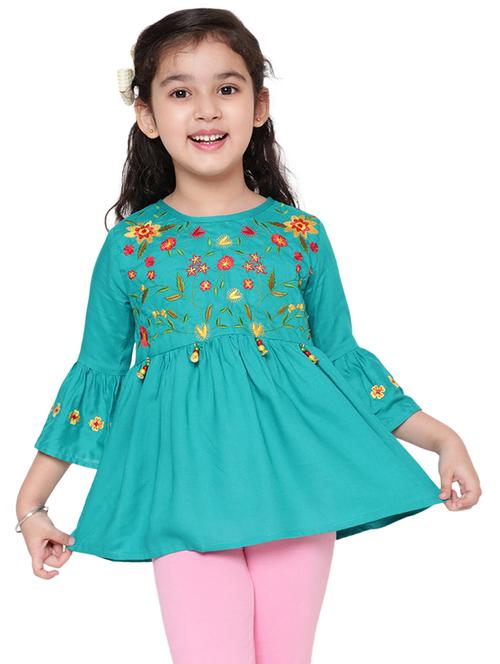girls embroidered three quarter sleeve top - 21708058 - Standard Image - 0