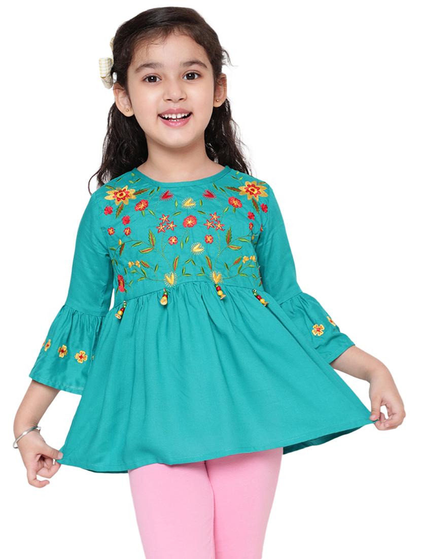 girls embroidered three quarter sleeve top - 21708058 - Zoom Image - 0