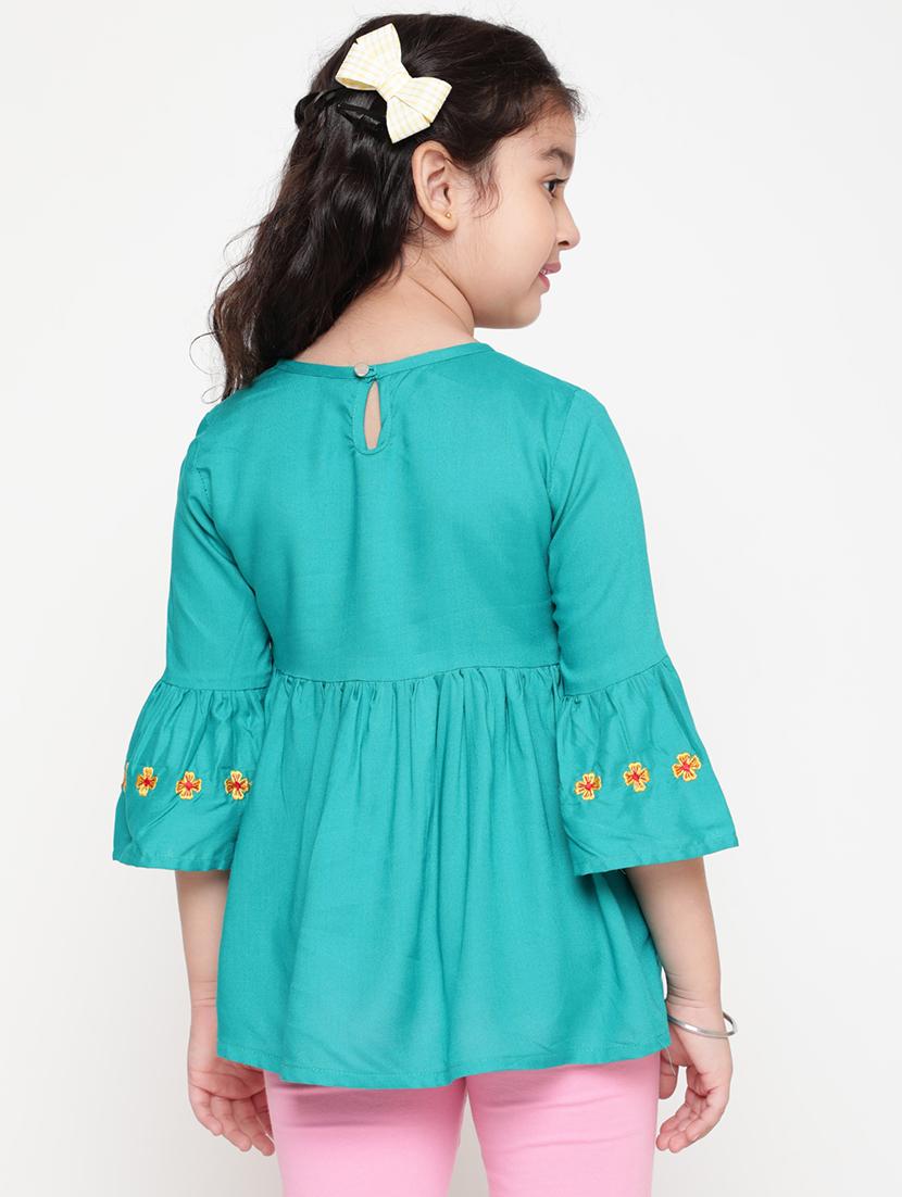 girls embroidered three quarter sleeve top - 21708058 - Standard Image - 3