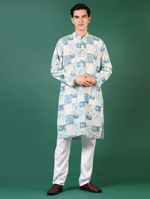 men printed long sleeves kurta pyjama set - 21708271 -  Standard Image - 0
