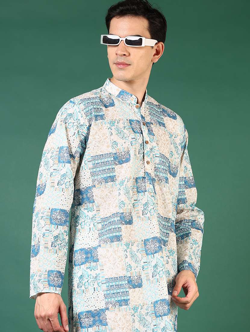 men printed long sleeves kurta pyjama set - 21708271 -  Standard Image - 3