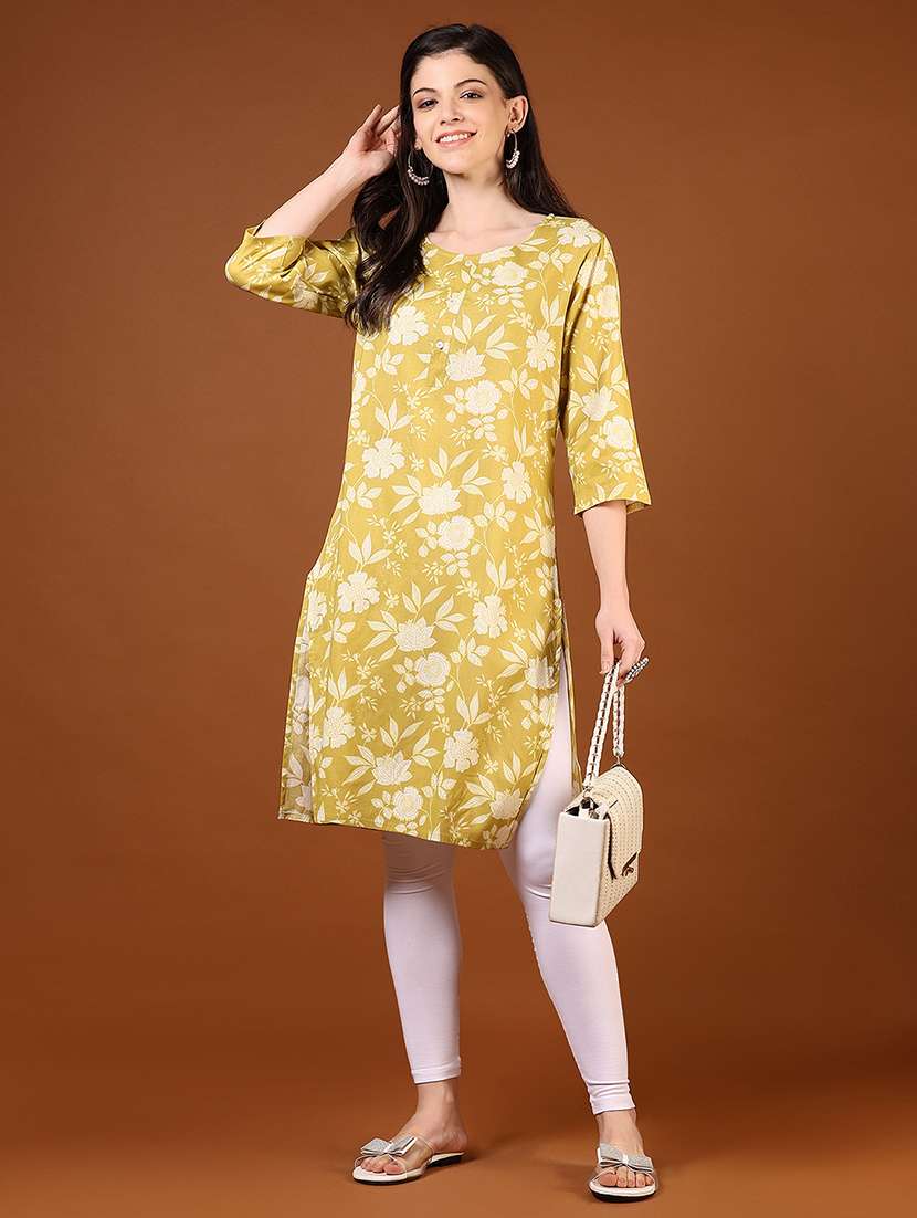 women printed round neck straight kurta - 21708277 -  Standard Image - 3