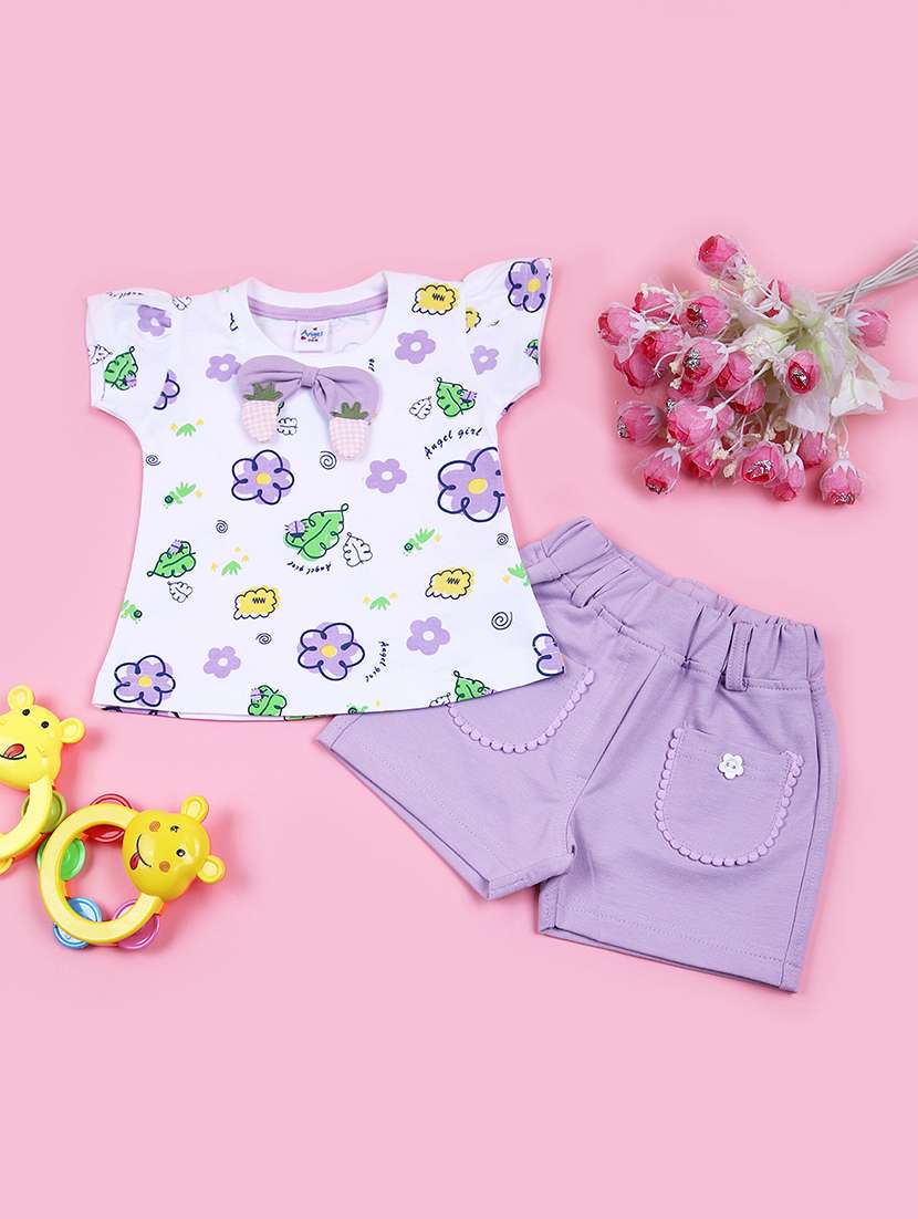 girls printed top and shorts set