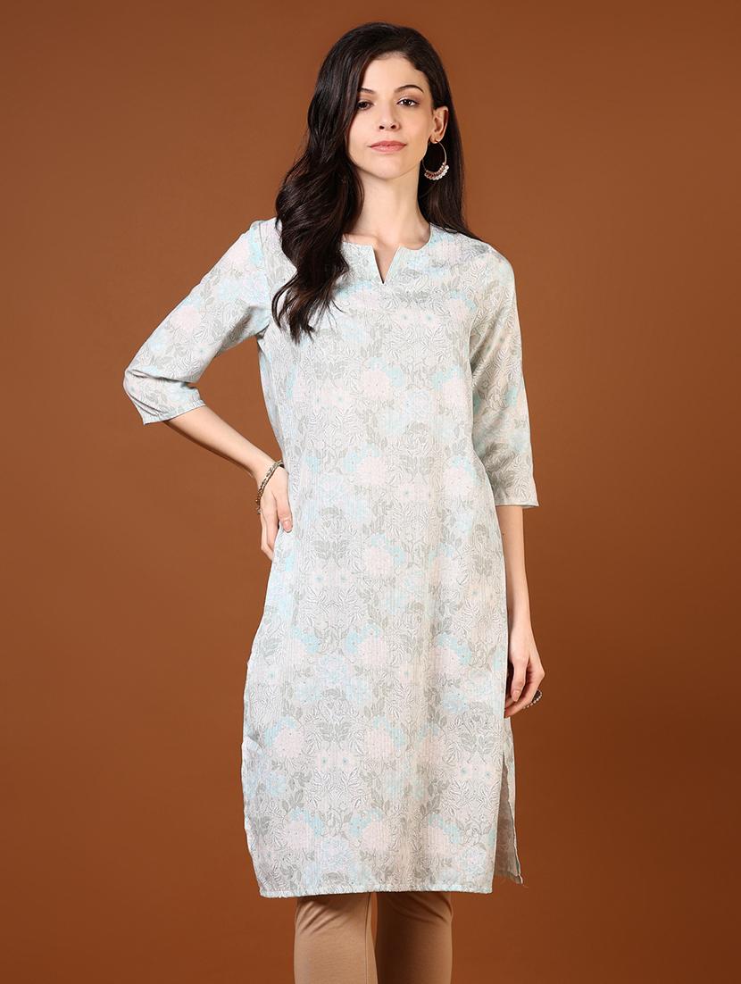 women printed notch neck straight kurta