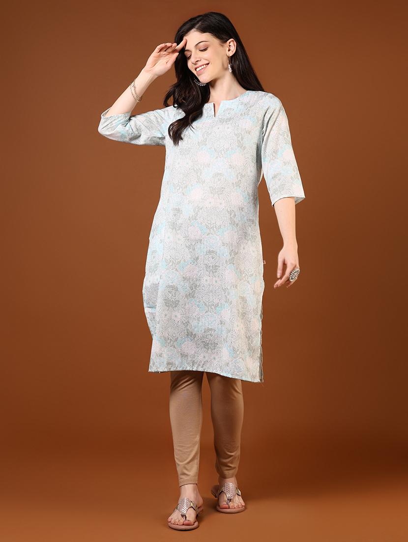 women printed notch neck straight kurta - 21708314 - Standard Image - 3