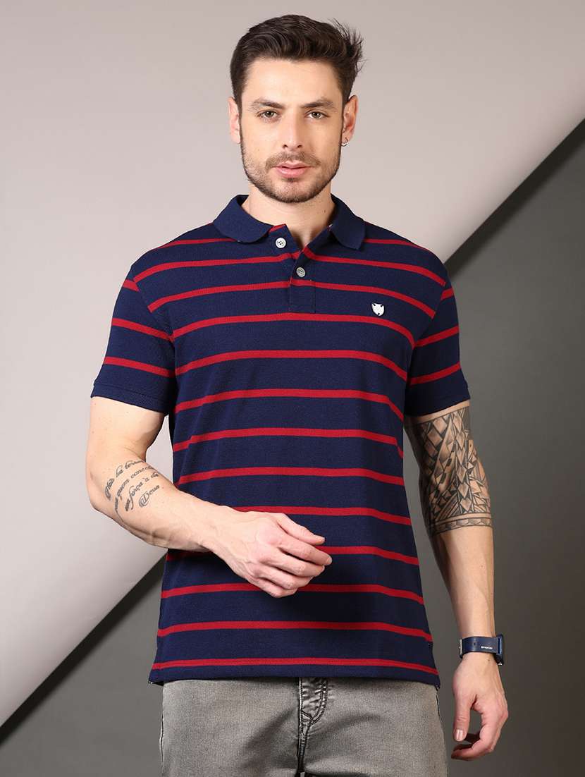 men striped short sleeves polo t-shirt