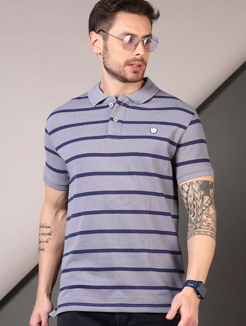 men striped short sleeve regular fit polo t-shirt - 21708373 - Zoom Image - 0