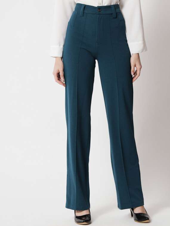women high rise solid tailored pant