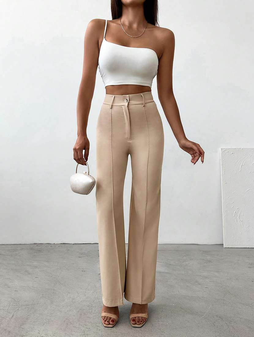 women high rise solid tailored pant - 21708393 -  Standard Image - 3
