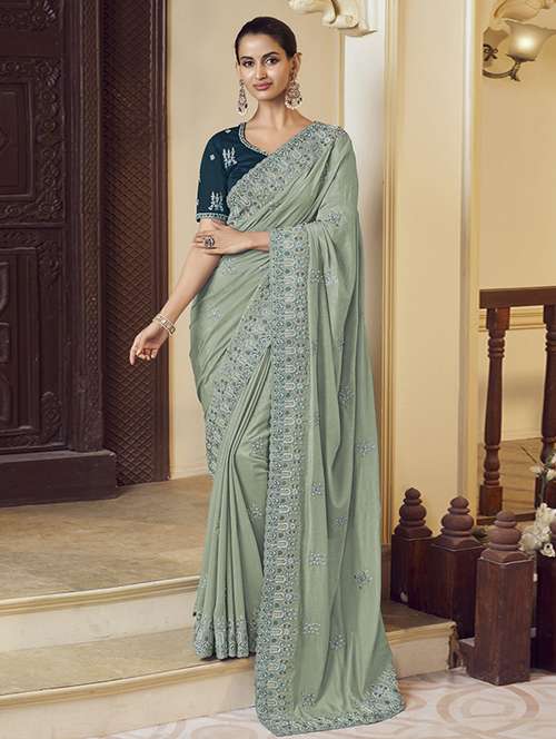 women neo mint embroidered saree with blouse - 21708509 - Standard Image - 0