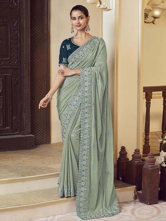 women neo mint embroidered saree with blouse - 21708509 - Zoom Image - 0