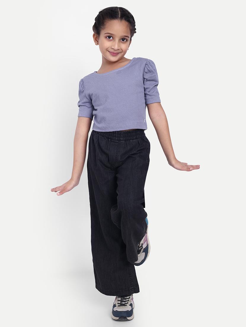 girls solid puff sleeves crop top - 21708607 - Standard Image - 3