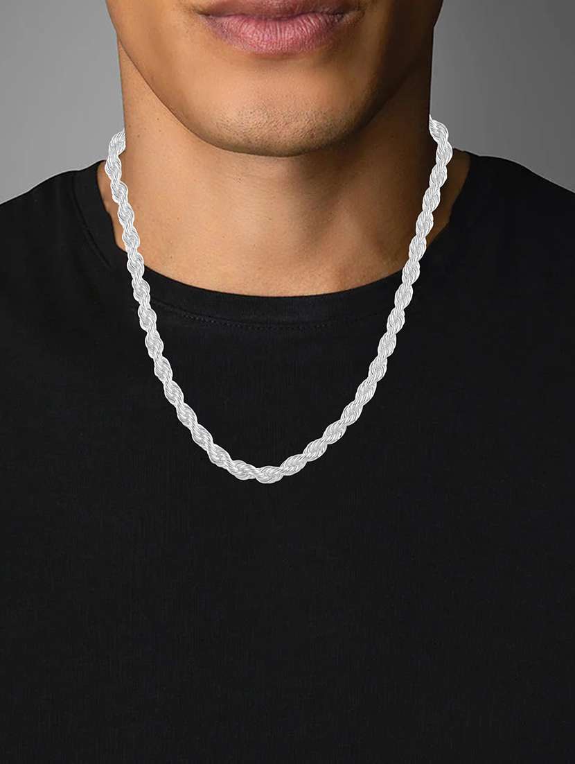 men silver plated rope style chain necklace - 21709144 -  Standard Image - 5