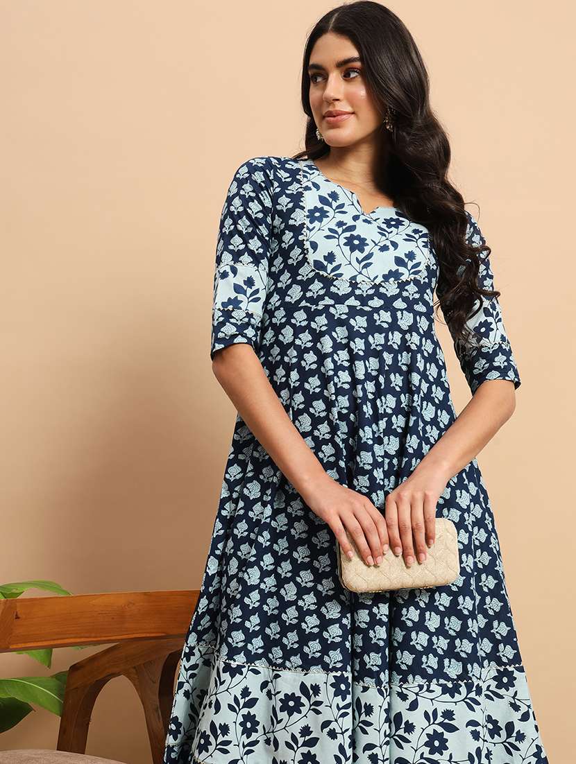 women printed notch neck kurta pant set - 21709148 - Standard Image - 5