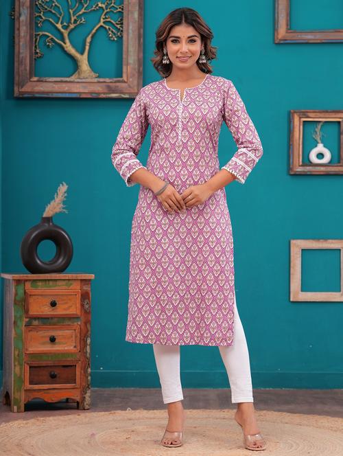 women floral three quarter sleeve straight kurta - 21709159 - Standard Image - 0
