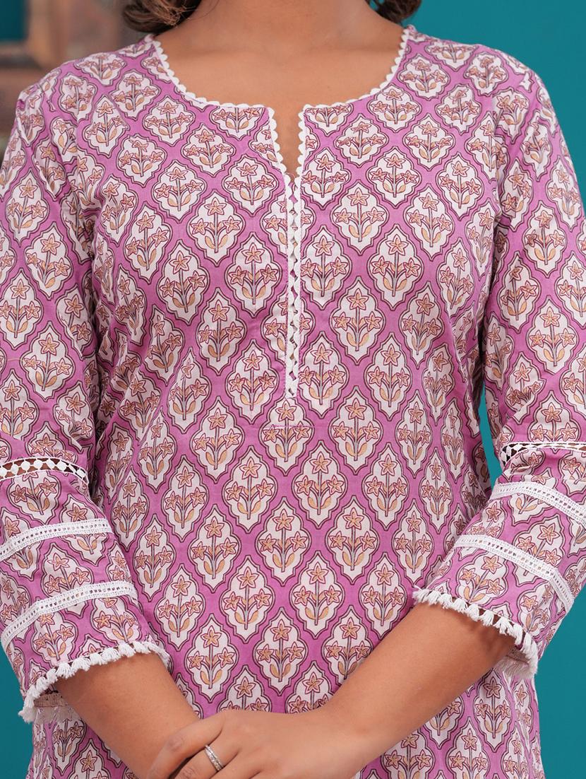 women floral three quarter sleeve straight kurta - 21709159 - Standard Image - 5