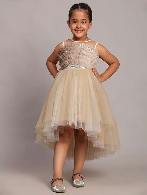girls embellished round neck high low frock - 21709304 - Standard Image - 0