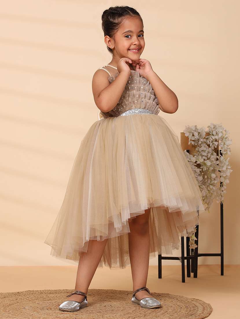 girls embellished round neck high low frock - 21709304 - Standard Image - 3