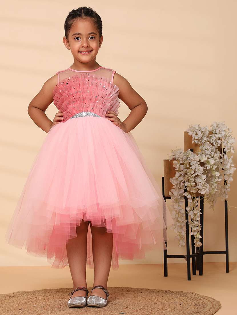 girls embellished round neck high low frock - 21709306 - Zoom Image - 0