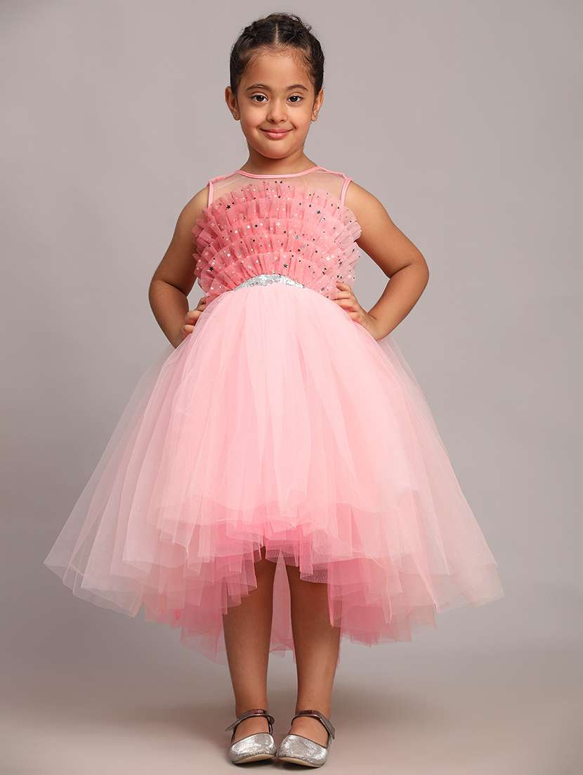 girls embellished round neck high low frock - 21709306 - Standard Image - 3