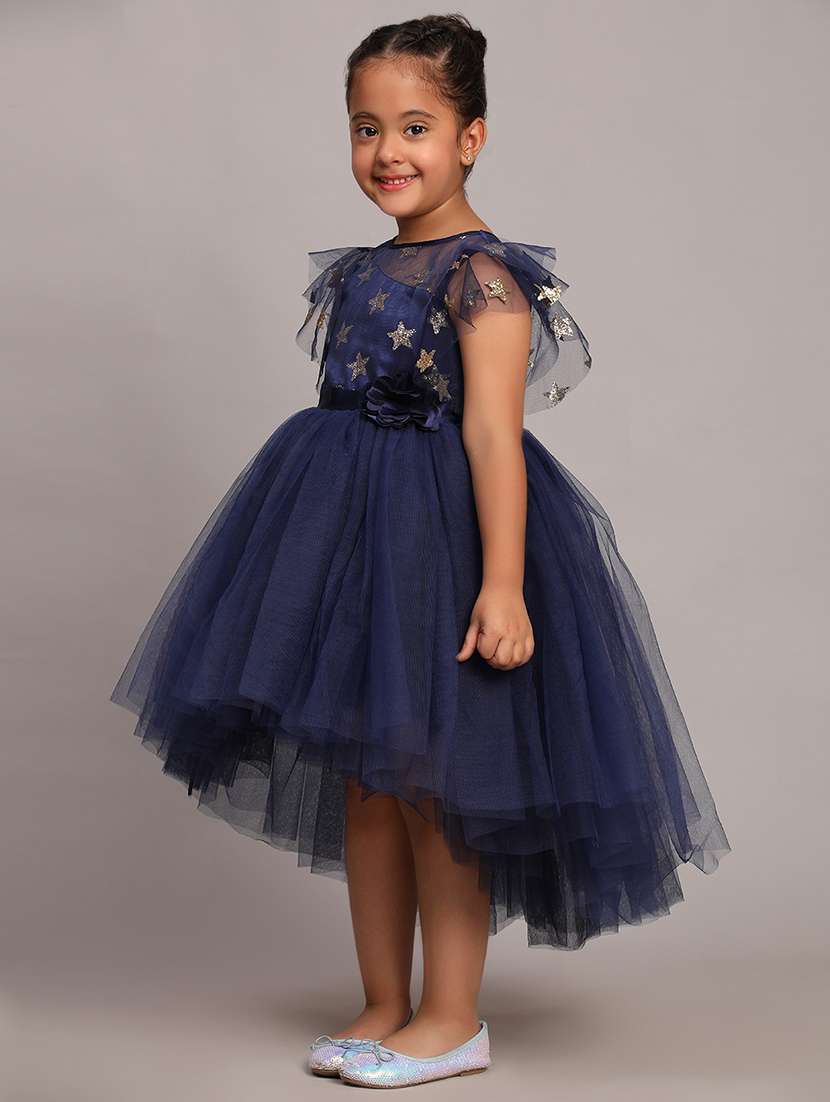 Girls Embellished Round Neck High Low  Frock