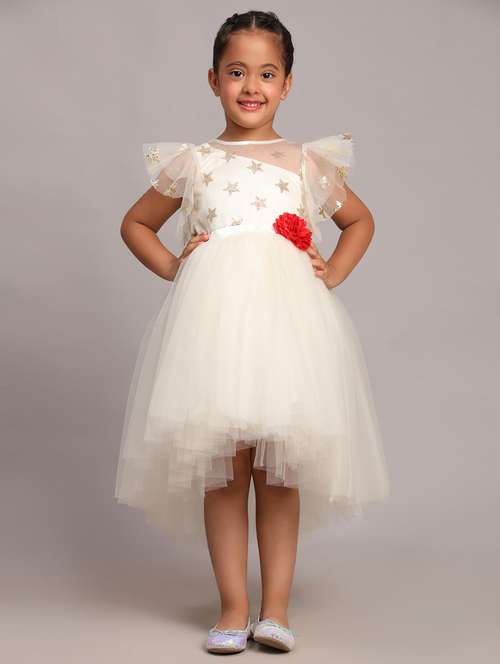girls embellished round neck high low frock - 21709341 - Standard Image - 0