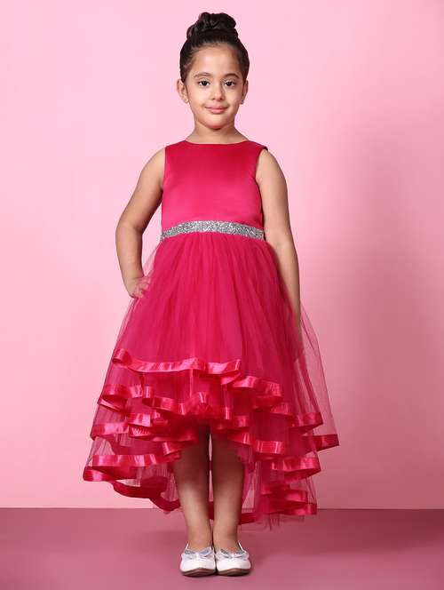 girls solid sleeveless high low frock - 21709356 -  Standard Image - 0