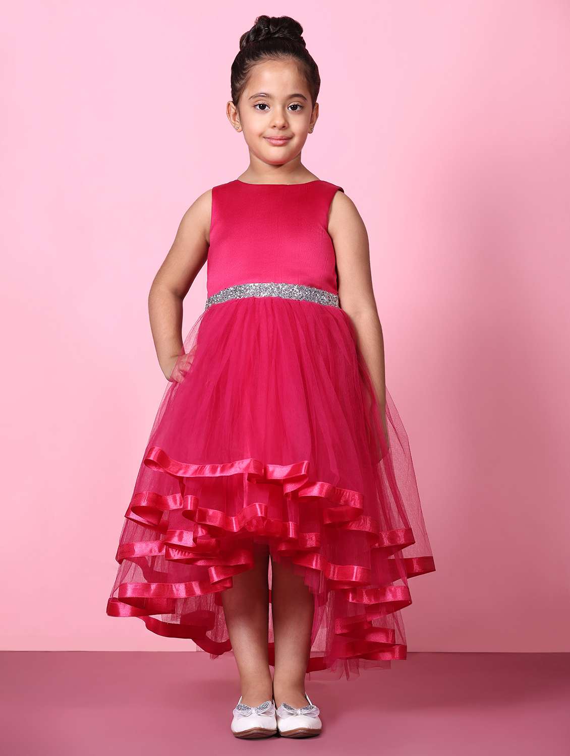girls solid sleeveless high low frock