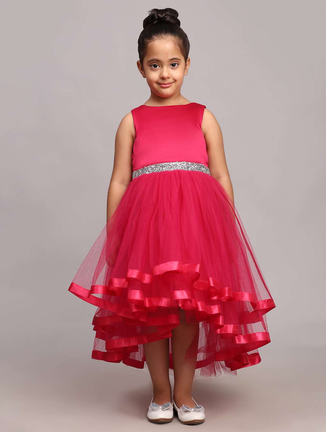 girls solid sleeveless high low frock - 21709356 -  Standard Image - 3