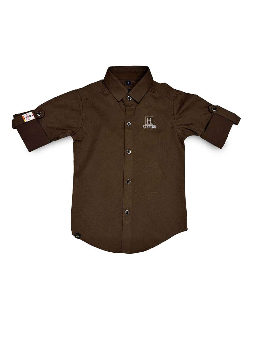 boys solid roll up sleeves shirt