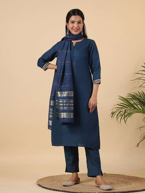 women three quarter sleeve kurta pant with dupatta set - 21709491 - Standard Image - 0