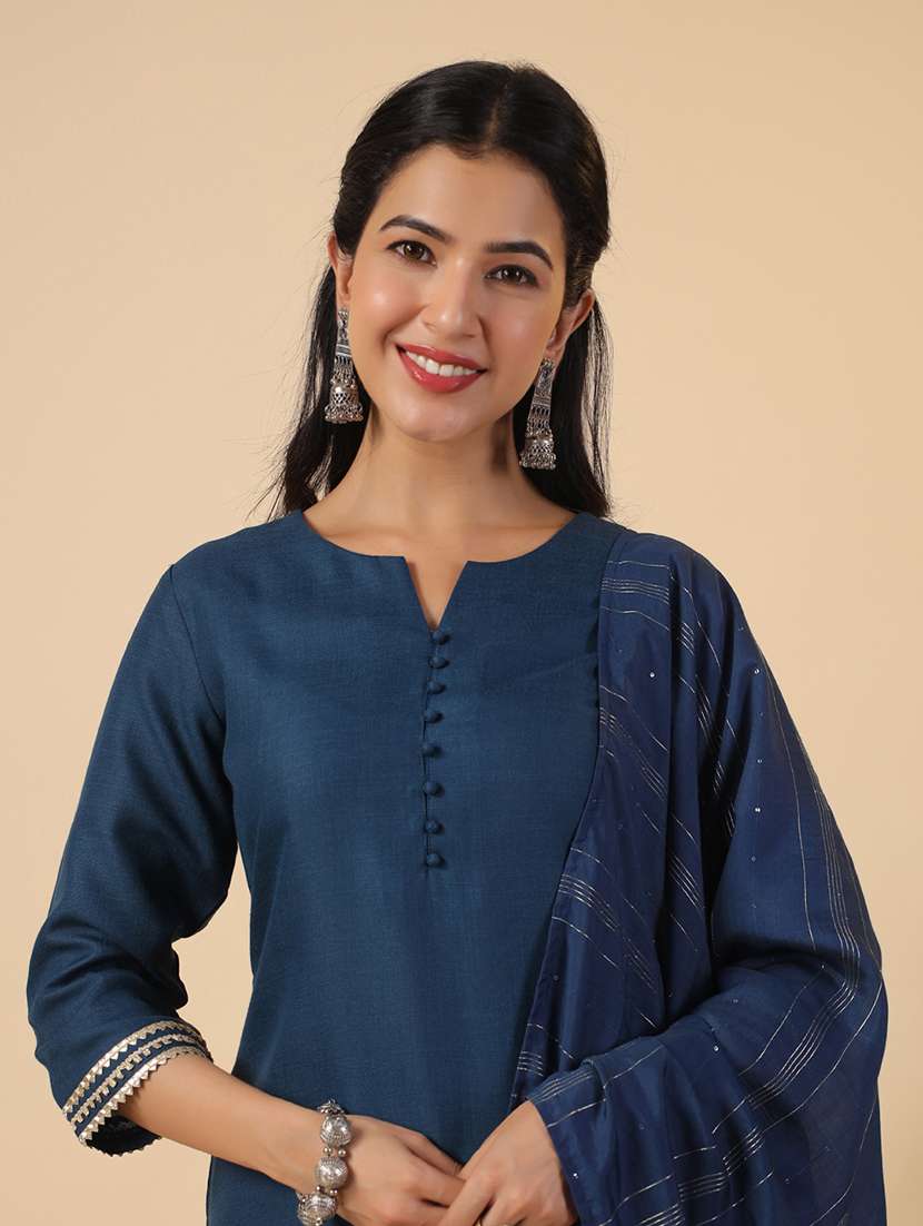 women three quarter sleeve kurta pant with dupatta set - 21709491 - Standard Image - 5