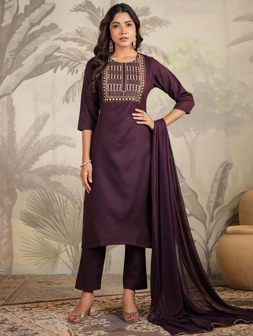women three quarter sleeve kurta pant with dupatta set - 21709502 - Standard Image - 0