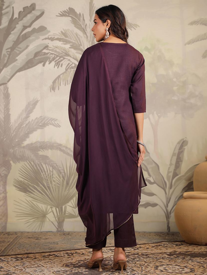 women three quarter sleeve kurta pant with dupatta set - 21709502 - Standard Image - 3