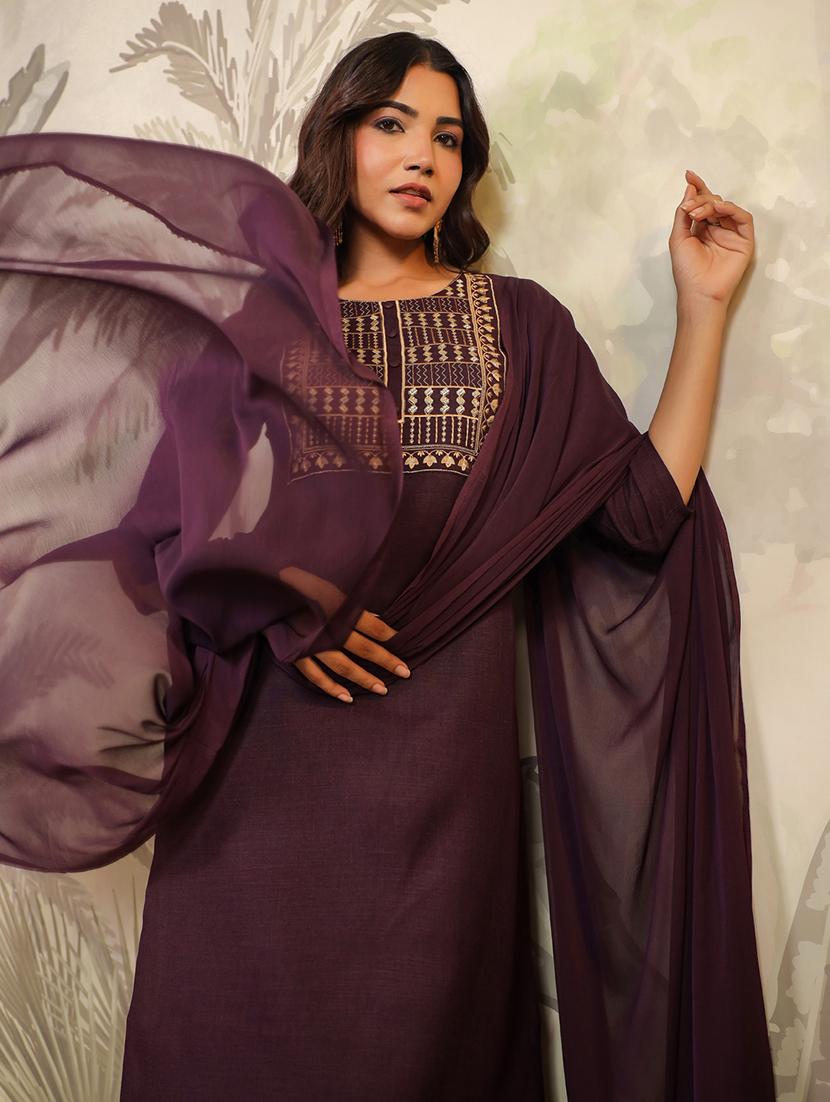 women three quarter sleeve kurta pant with dupatta set - 21709502 - Standard Image - 5