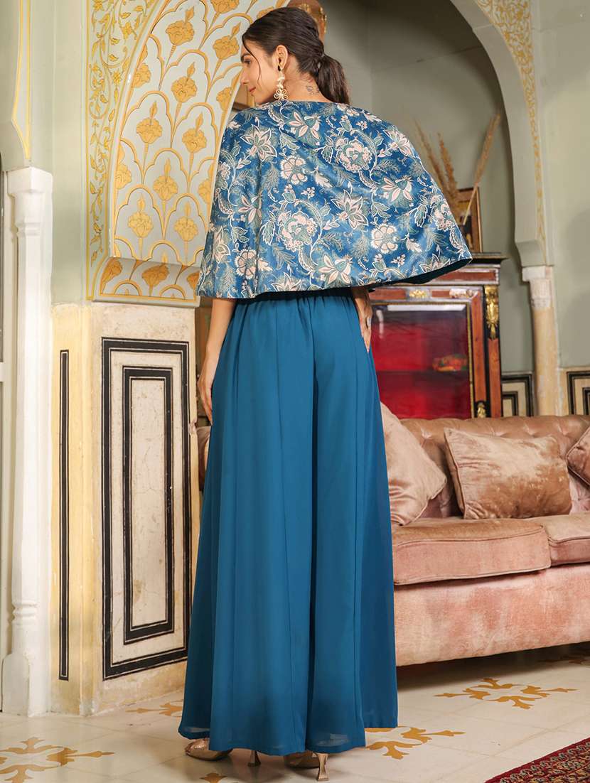 women floral print cape sleeves fusion set - 21709511 -  Standard Image - 3