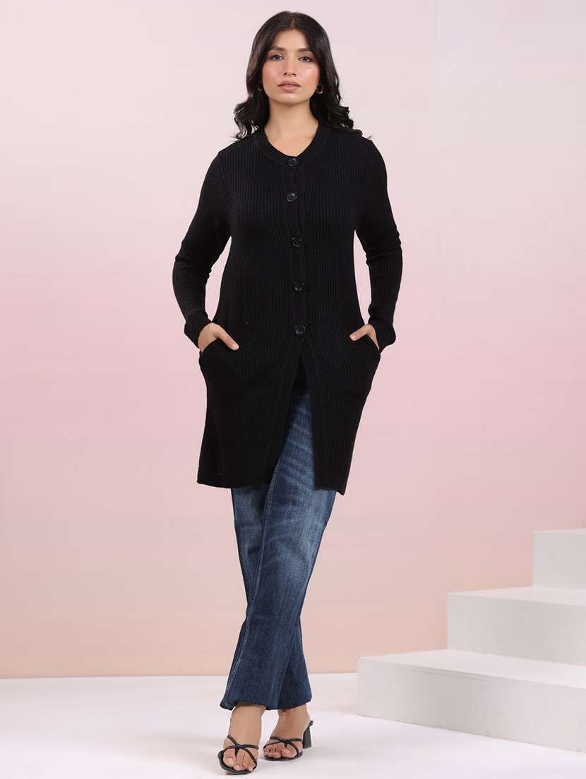 women black solid long sleeve cardigan - 21709517 - Zoom Image - 0