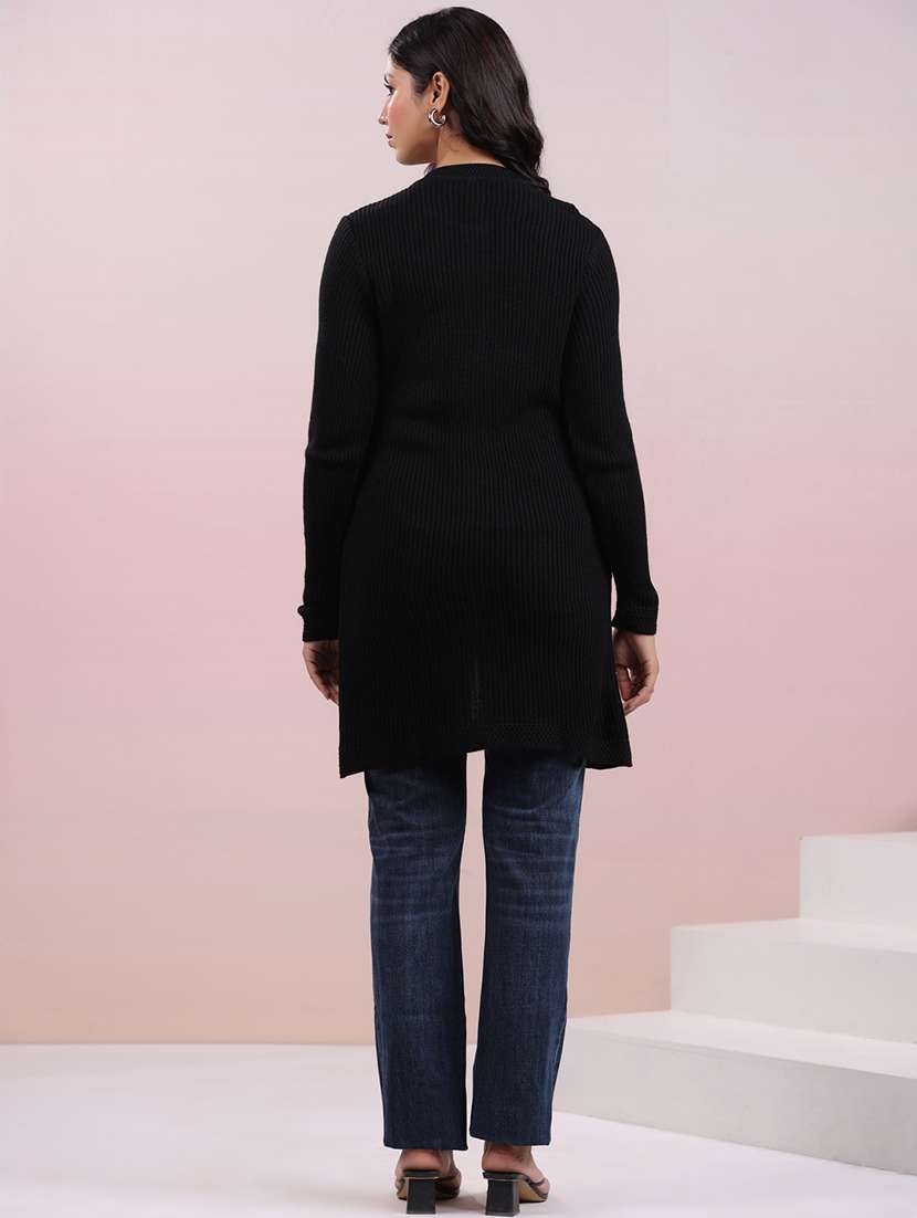 women black solid long sleeve cardigan - 21709517 - Standard Image - 3