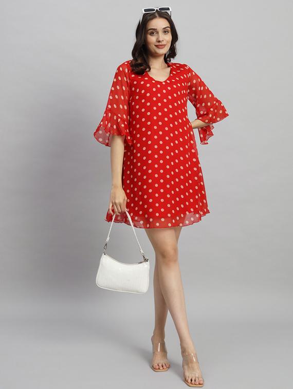 women polka doted bell sleeves a-line dress - 21709729 - Standard Image - 3